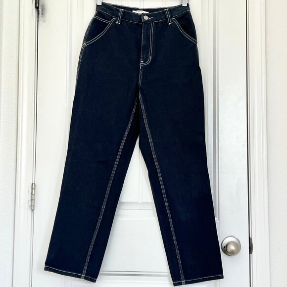 PACSUN High Rise Wide Leg Contrast Stitch Women's Utility Jean Dark Grey Size 26 - Picture 1 of 8